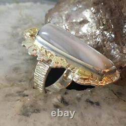 Myron Pantea Vintage Sterling/14K Gold Blue Lace Agate Ring In Variety of Sizes