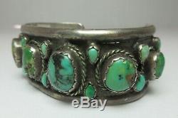 NATIVE AMERICAN Indian SILVER & TURQUOISE CUFF BRACELET OLD PAWN Navajo Vintage