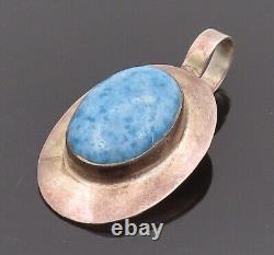 NAVAJO 925 Silver Vintage Native American Trolleite Oval Pendant PT22168