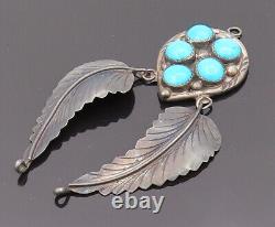 NAVAJO 925 Sterling Silver Vintage Hanging Feather Turquoise Pendant- PT22122