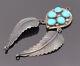 NAVAJO 925 Sterling Silver Vintage Hanging Feather Turquoise Pendant- PT22122