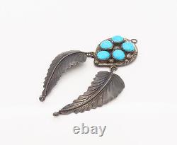 NAVAJO 925 Sterling Silver Vintage Hanging Feather Turquoise Pendant- PT22122