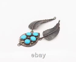 NAVAJO 925 Sterling Silver Vintage Hanging Feather Turquoise Pendant- PT22122