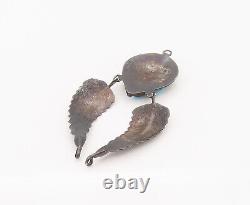 NAVAJO 925 Sterling Silver Vintage Hanging Feather Turquoise Pendant- PT22122
