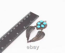 NAVAJO 925 Sterling Silver Vintage Hanging Feather Turquoise Pendant- PT22122