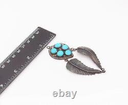 NAVAJO 925 Sterling Silver Vintage Hanging Feather Turquoise Pendant- PT22122