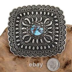 NAVAJO Concho BELT BUCKLE Sterling Silver Golden Hill Turquoise Tsosie White