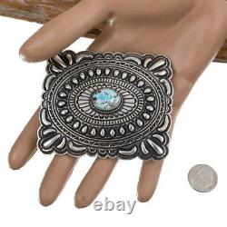 NAVAJO Concho BELT BUCKLE Sterling Silver Golden Hill Turquoise Tsosie White A+
