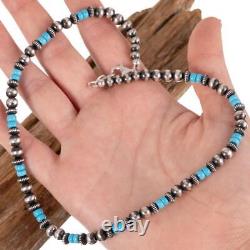 NAVAJO PEARLS Necklace TURQUOISE Sterling Silver Antiqued 5-6mm Beads 16in