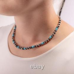 NAVAJO PEARLS Necklace TURQUOISE Sterling Silver Antiqued 5-6mm Beads 16in