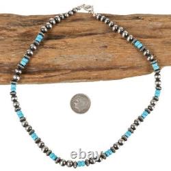 NAVAJO PEARLS Necklace TURQUOISE Sterling Silver Antiqued 5-6mm Beads 16in