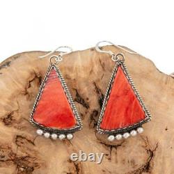 NAVAJO SUNRISE Earrings Orange Spiny Oyster Shell Sterling Silver Old Style
