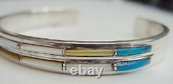 NAVAJO Sterling Silver Turquoise MOP CUFF BRACELET 2 ROWS PICTORIAL MAKER'S MARK