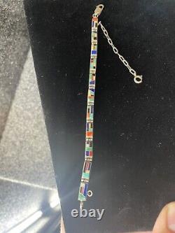 Native American. 925 Sterling Silver Navajo Multicolored Link Bracelet
