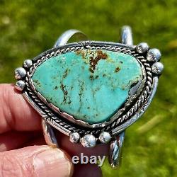 Native American Apache Navajo Turquoise Cuff Bracelet 1978 Hollywood Regency