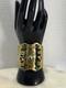 Native American Brass Cuff Bracelet with Jades & Hand Painted Beads VTG RARE