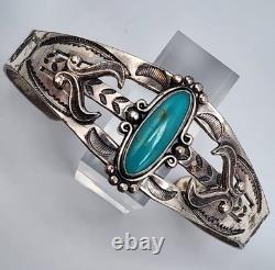 Native American Cuff Bracelet Sterling Silver Fred Harvey Era Bell Trading Read