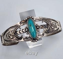 Native American Cuff Bracelet Sterling Silver Fred Harvey Era Bell Trading Read