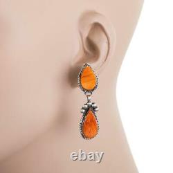 Native American Earrings Sterling Silver Fiery Sunset Orange Spiny Oyster