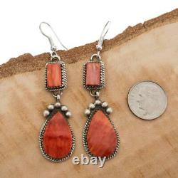 Native American Earrings Sterling Silver Southwest SUNSET Red Spiny Oyster