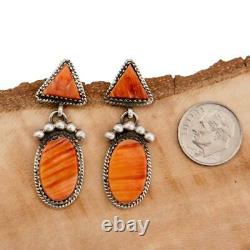 Native American Earrings Sterling Silver Taos Sunrise Orange Spiny Oyster
