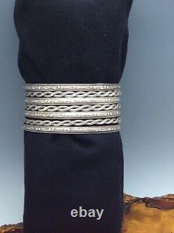 Native American Fred Harvey Era Cuff Bracelet Sterling Silver with Arrow Designs