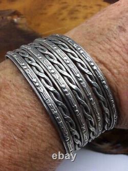 Native American Fred Harvey Era Cuff Bracelet Sterling Silver with Arrow Designs