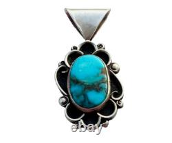 Native American Handmade Navajo Pendent Sterling Silver Kingman Turquoise