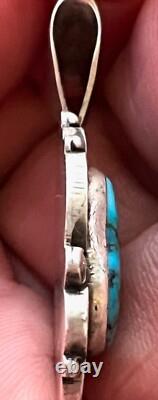 Native American Handmade Navajo Pendent Sterling Silver Kingman Turquoise