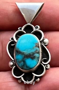 Native American Handmade Navajo Pendent Sterling Silver Kingman Turquoise
