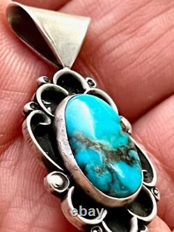 Native American Handmade Navajo Pendent Sterling Silver Kingman Turquoise