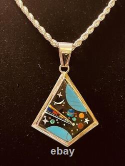 Native American Indian Jewelry Sterling Silver Multiple Gemstone Inlay Pendant