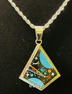 Native American Indian Jewelry Sterling Silver Multiple Gemstone Inlay Pendant