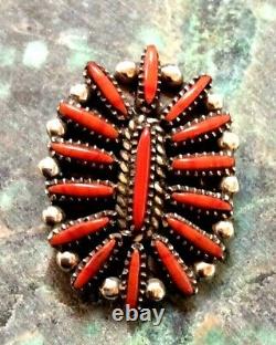 Native American Indian Jewelry Sterling Silver Red Coral Vintage Pendant