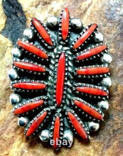 Native American Indian Jewelry Sterling Silver Red Coral Vintage Pendant