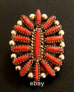 Native American Indian Jewelry Sterling Silver Red Coral Vintage Pendant