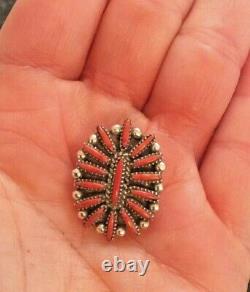 Native American Indian Jewelry Sterling Silver Red Coral Vintage Pendant