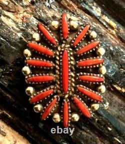 Native American Indian Jewelry Sterling Silver Red Coral Vintage Pendant