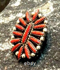 Native American Indian Jewelry Sterling Silver Red Coral Vintage Pendant