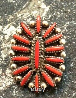 Native American Indian Jewelry Sterling Silver Red Coral Vintage Pendant