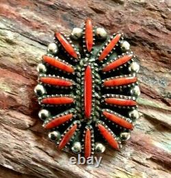 Native American Indian Jewelry Sterling Silver Red Coral Vintage Pendant