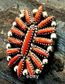 Native American Indian Jewelry Sterling Silver Red Coral Vintage Pendant