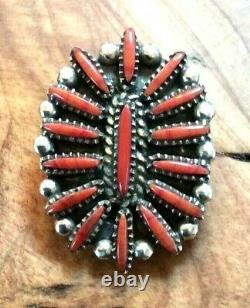Native American Indian Jewelry Sterling Silver Red Coral Vintage Pendant