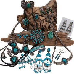 Native American Jewelry LOT Vintage DISHTA Squash Blossom Earrings Necklace RING