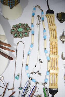 Native American Jewelry Lot Necklaces, Bracelet, Rings, Leather, Stones, Earring