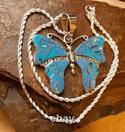 Native American Jewelry Sterling Silver Gorgeous Butterfly Pendant with Lapis