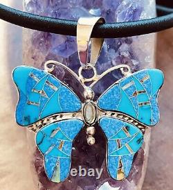 Native American Jewelry Sterling Silver Gorgeous Butterfly Pendant with Lapis