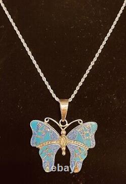 Native American Jewelry Sterling Silver Gorgeous Butterfly Pendant with Lapis