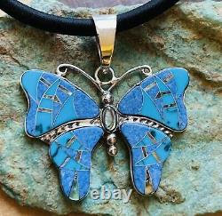 Native American Jewelry Sterling Silver Gorgeous Butterfly Pendant with Lapis