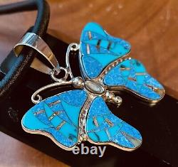 Native American Jewelry Sterling Silver Gorgeous Butterfly Pendant with Lapis